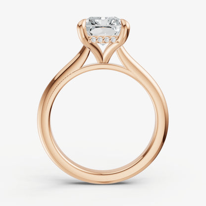 Radiant Cathedral Set Solitaire Engagement Ring with Hidden Halo