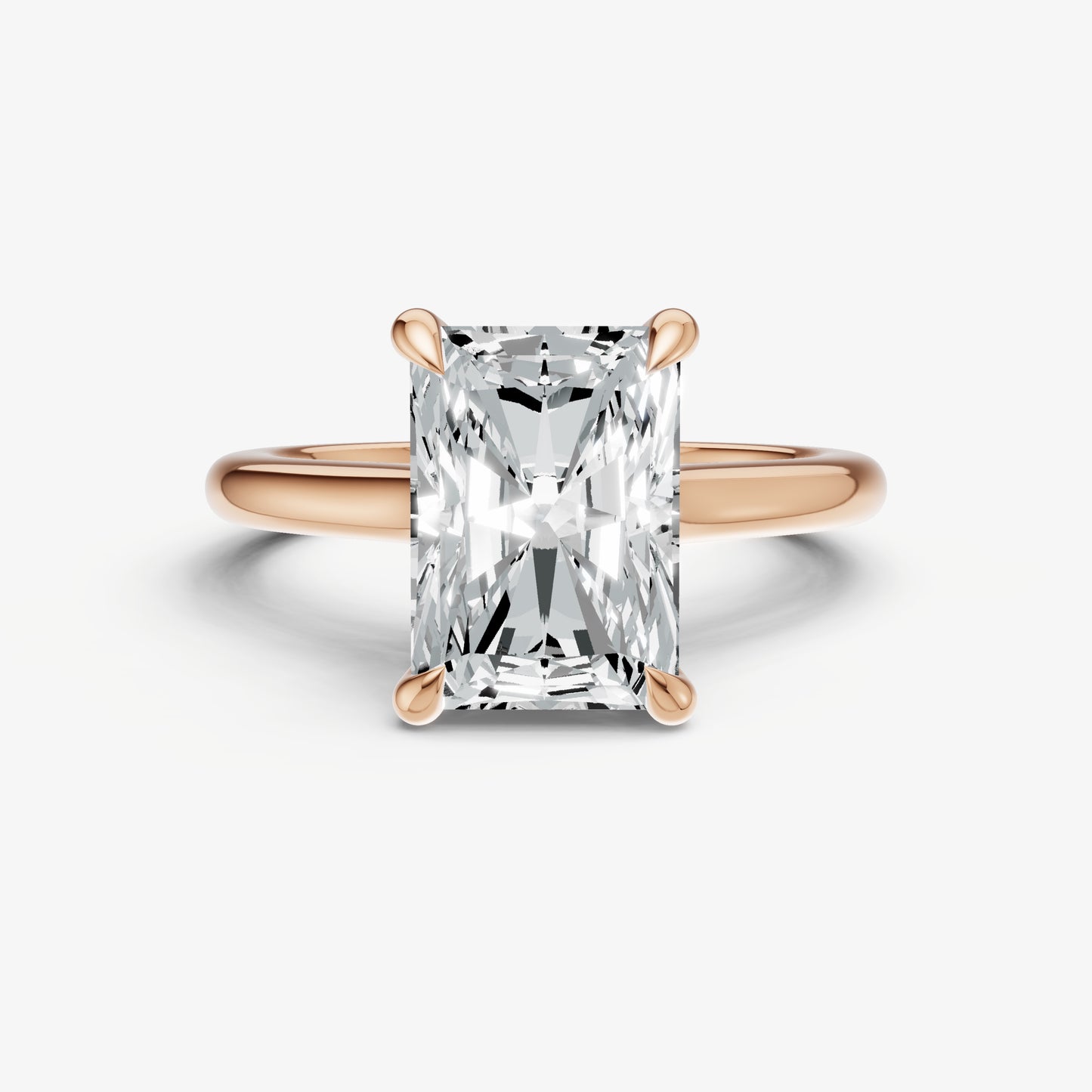 Radiant Cathedral Set Solitaire Engagement Ring with Hidden Halo