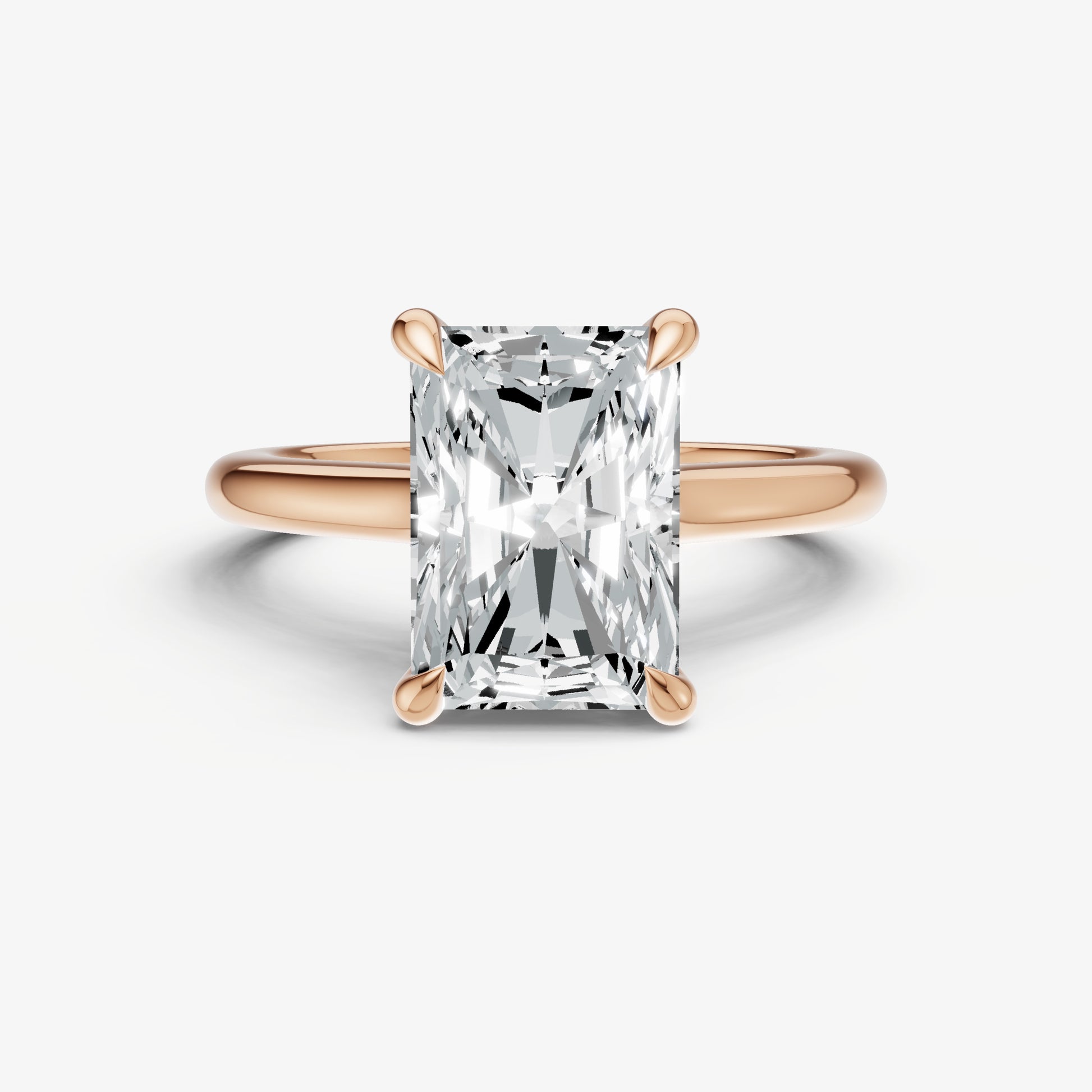 Radiant Cathedral Set Solitaire Engagement Ring with Hidden Halo