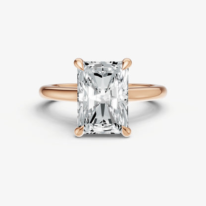 Radiant Cathedral Set Solitaire Engagement Ring with Hidden Halo