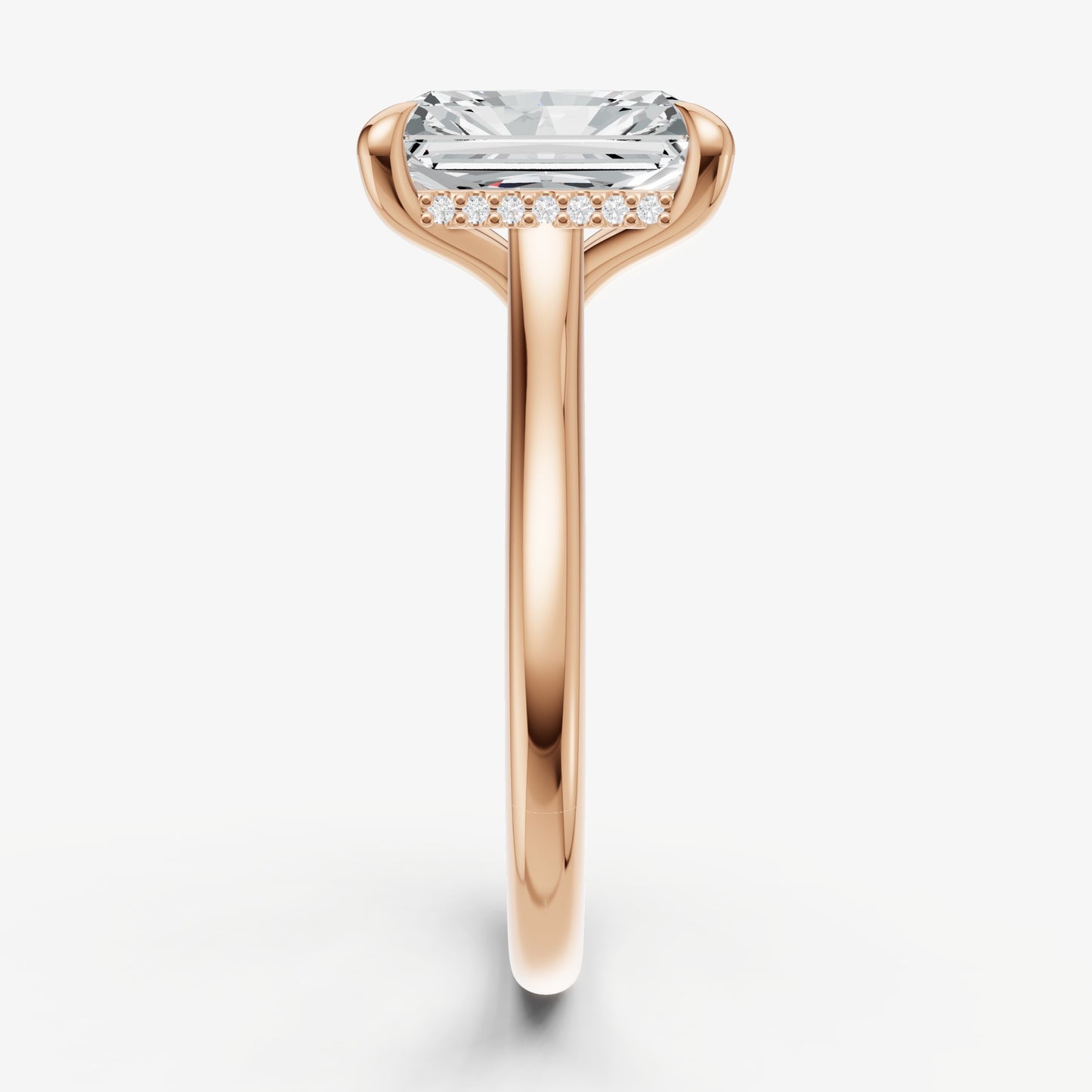Radiant Cathedral Set Solitaire Engagement Ring with Hidden Halo