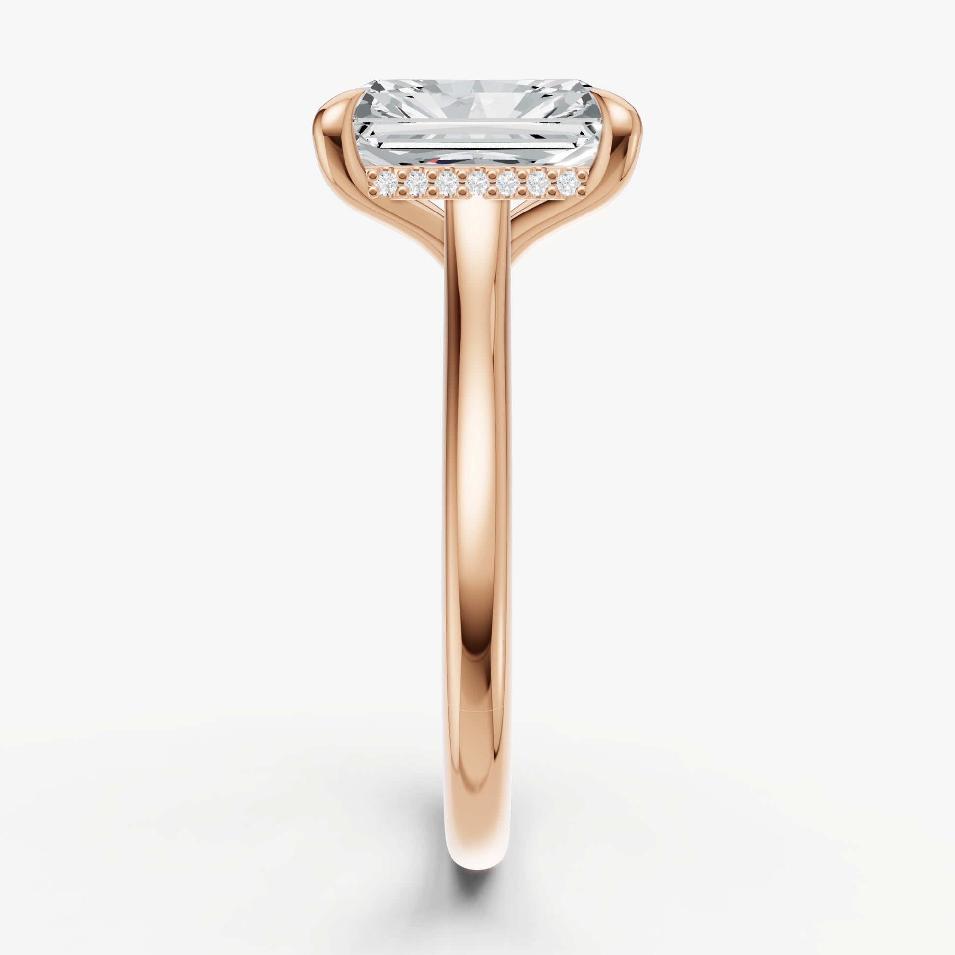 Radiant Cathedral Set Solitaire Engagement Ring with Hidden Halo