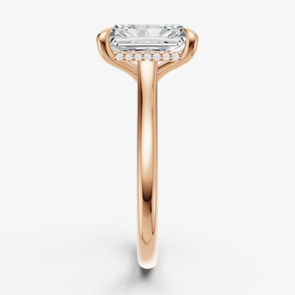 Radiant Cathedral Set Solitaire Engagement Ring with Hidden Halo