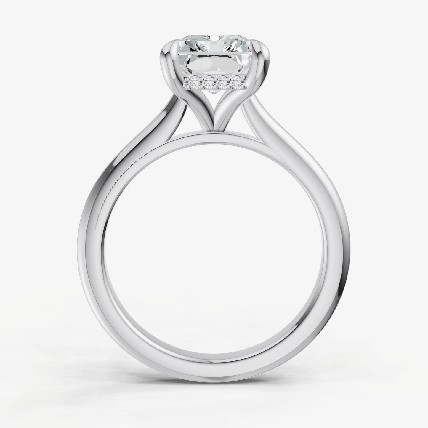Radiant Cathedral Set Solitaire Engagement Ring with Hidden Halo