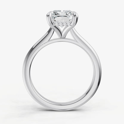 Radiant Cathedral Set Solitaire Engagement Ring with Hidden Halo