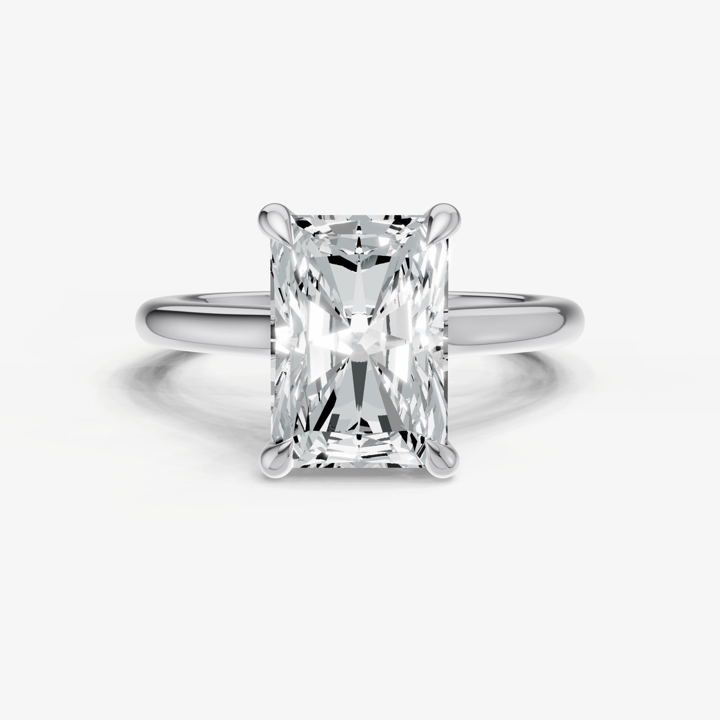 Radiant Cathedral Set Solitaire Engagement Ring with Hidden Halo