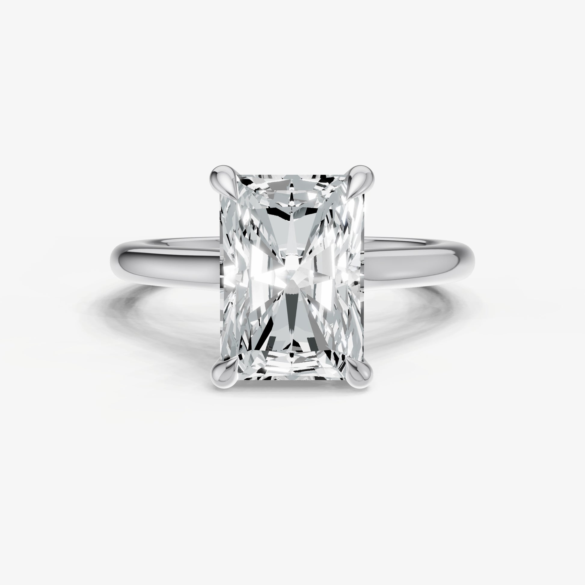 Radiant Cathedral Set Solitaire Engagement Ring with Hidden Halo