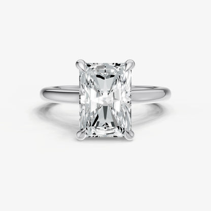 Radiant Cathedral Set Solitaire Engagement Ring with Hidden Halo