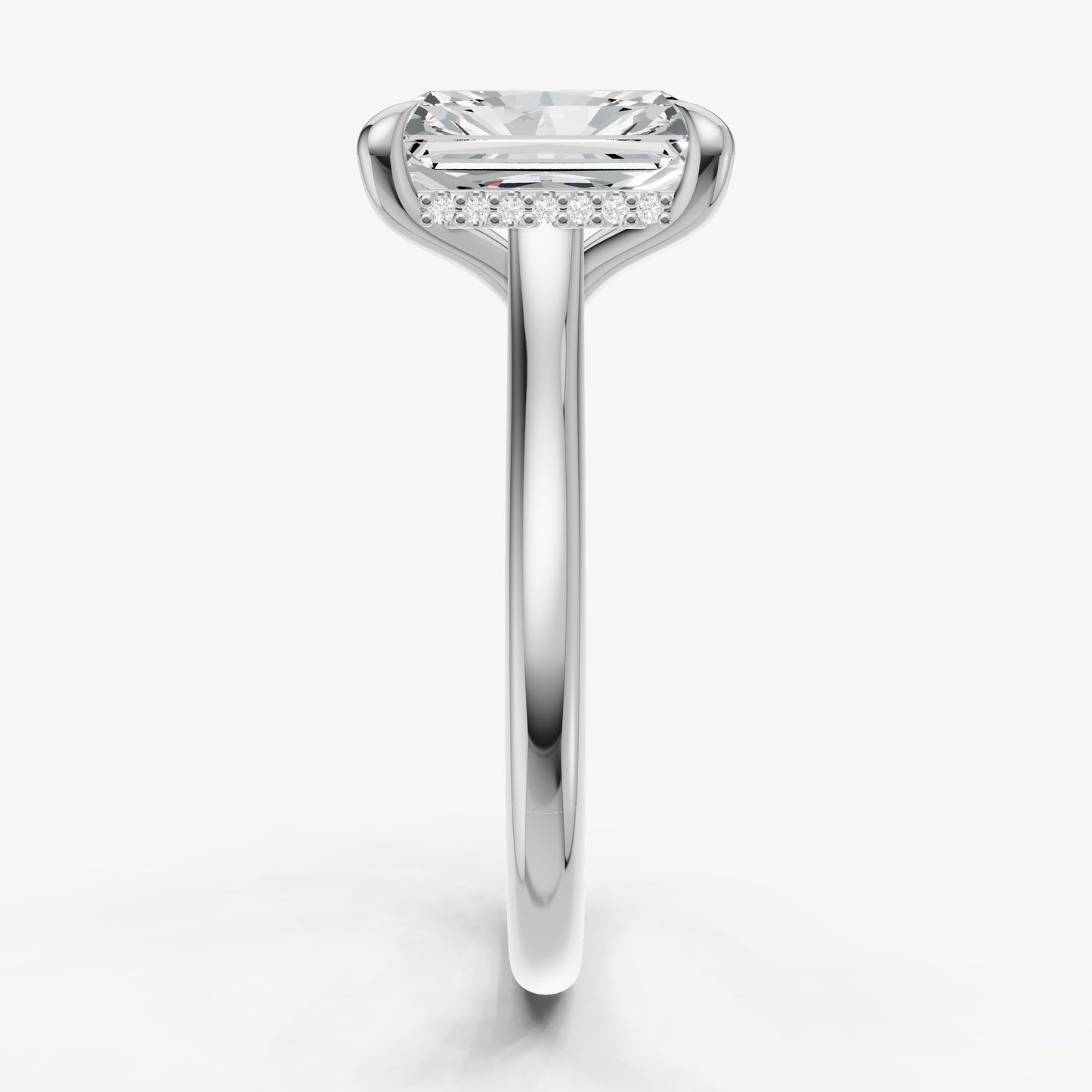 Radiant Cathedral Set Solitaire Engagement Ring with Hidden Halo