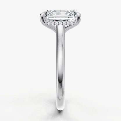 Radiant Cathedral Set Solitaire Engagement Ring with Hidden Halo
