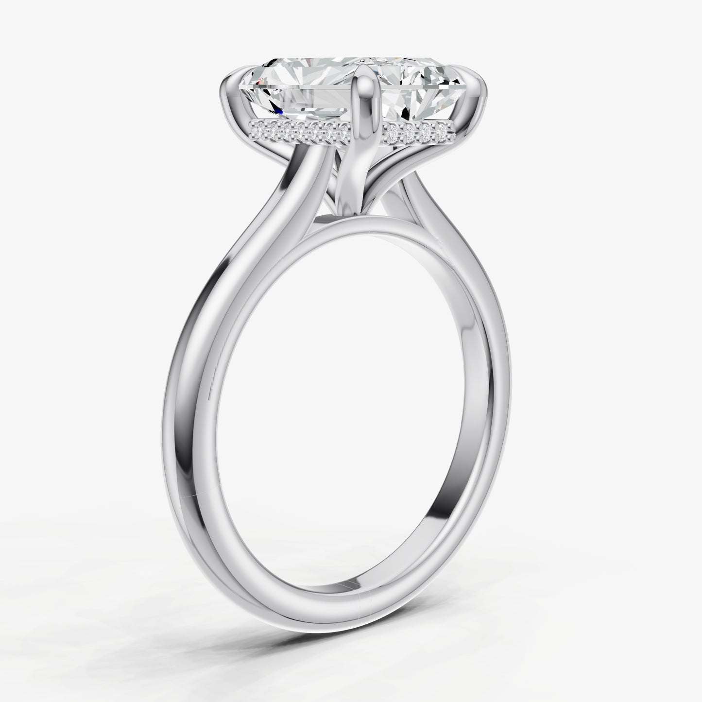 Radiant Cathedral Set Solitaire Engagement Ring with Hidden Halo