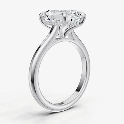 Radiant Cathedral Set Solitaire Engagement Ring with Hidden Halo
