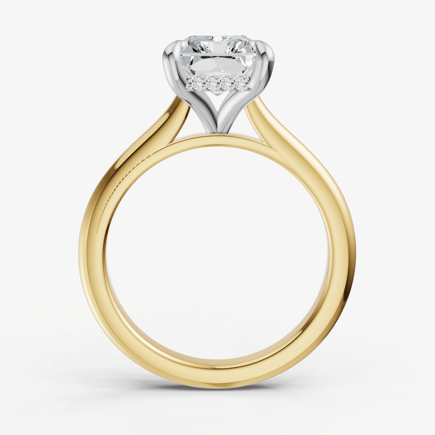 Radiant Cathedral Set Solitaire Engagement Ring with Hidden Halo