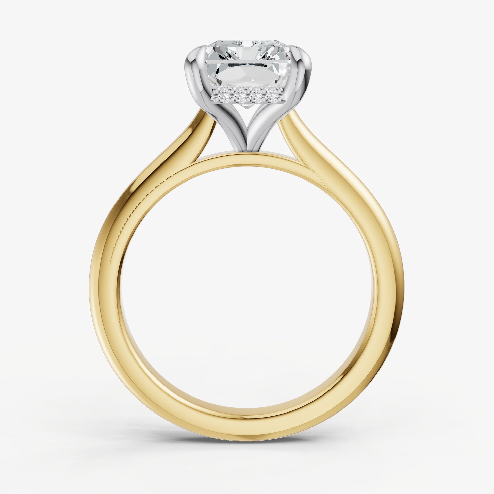 Radiant Cathedral Set Solitaire Engagement Ring with Hidden Halo