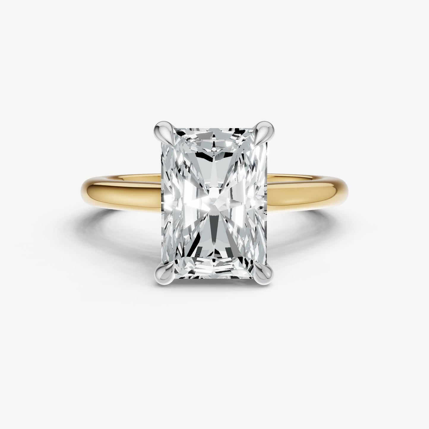 Radiant Cathedral Set Solitaire Engagement Ring with Hidden Halo