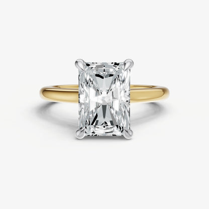 Radiant Cathedral Set Solitaire Engagement Ring with Hidden Halo