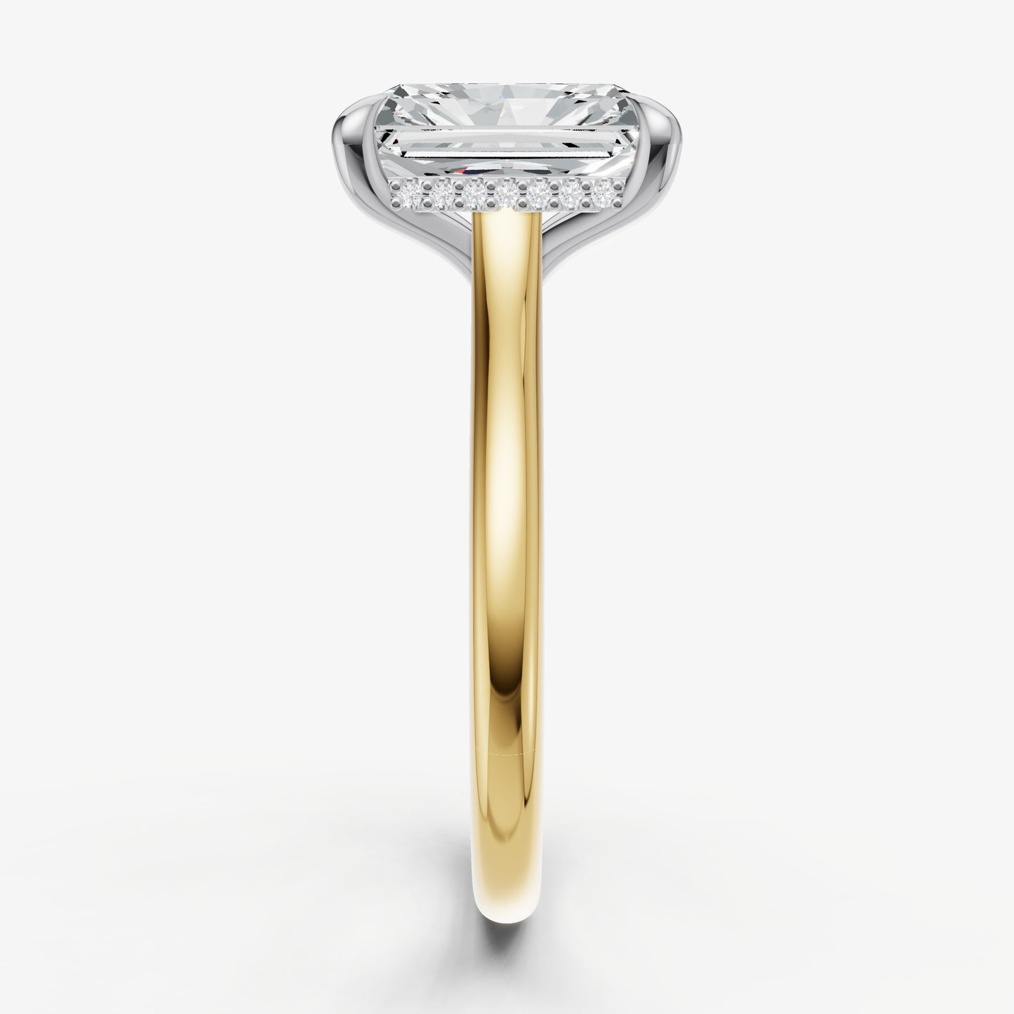Radiant Cathedral Set Solitaire Engagement Ring with Hidden Halo