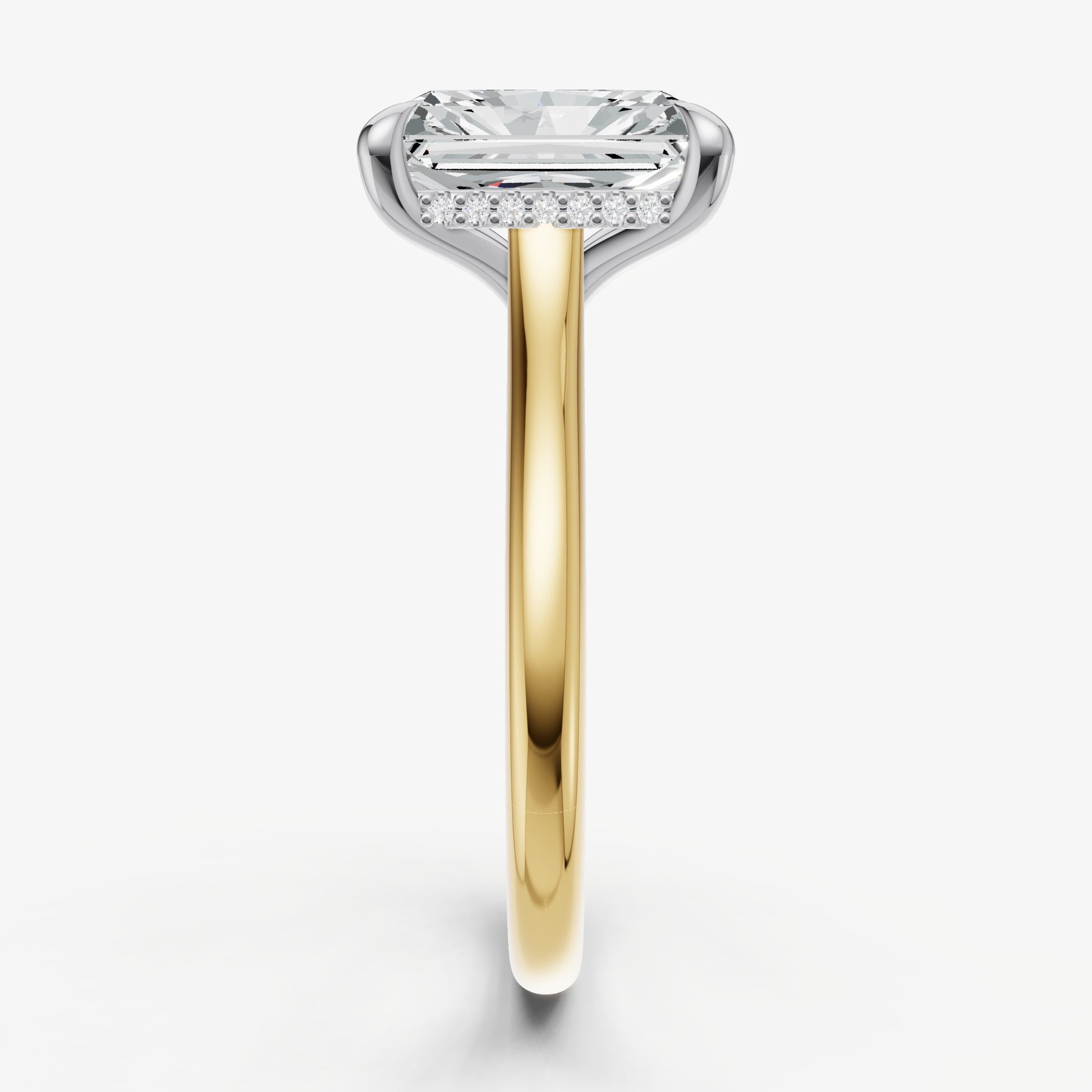 Radiant Cathedral Set Solitaire Engagement Ring with Hidden Halo