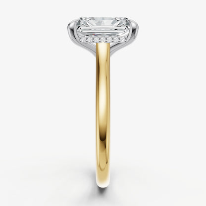 Radiant Cathedral Set Solitaire Engagement Ring with Hidden Halo