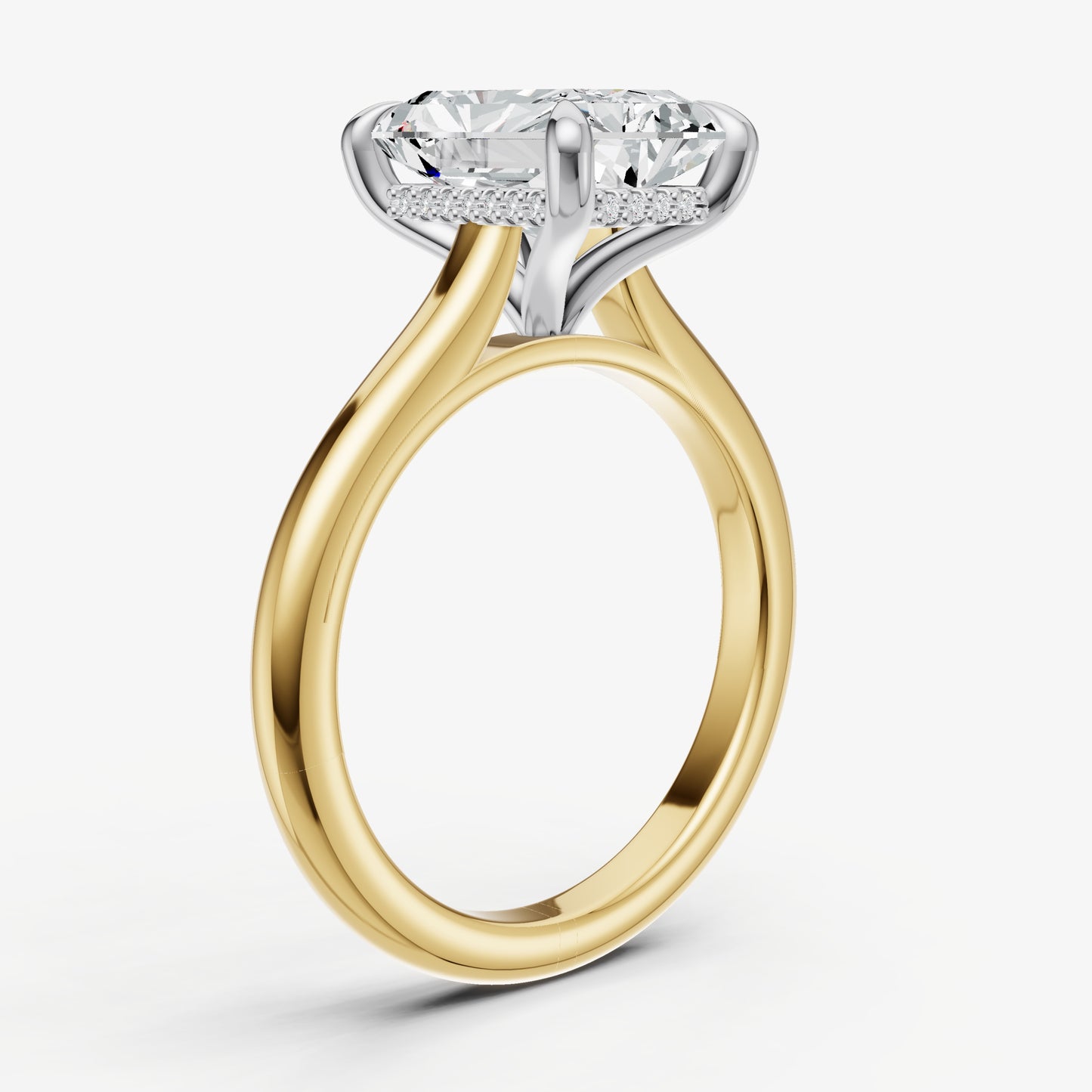 Radiant Cathedral Set Solitaire Engagement Ring with Hidden Halo