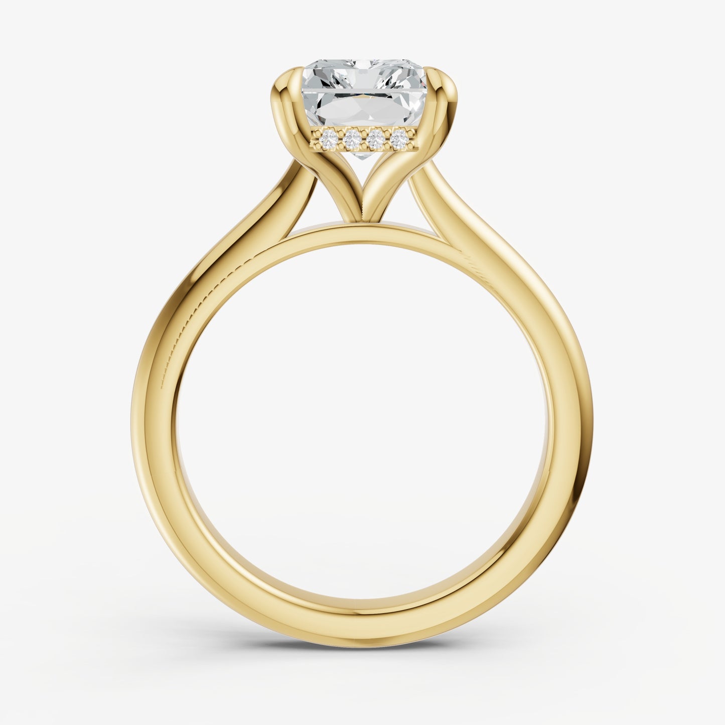 Radiant Cathedral Set Solitaire Engagement Ring with Hidden Halo