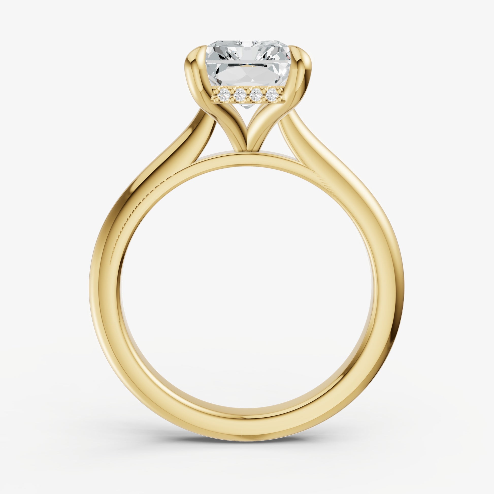 Radiant Cathedral Set Solitaire Engagement Ring with Hidden Halo