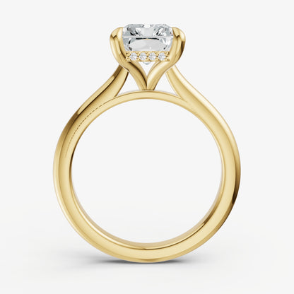 Radiant Cathedral Set Solitaire Engagement Ring with Hidden Halo