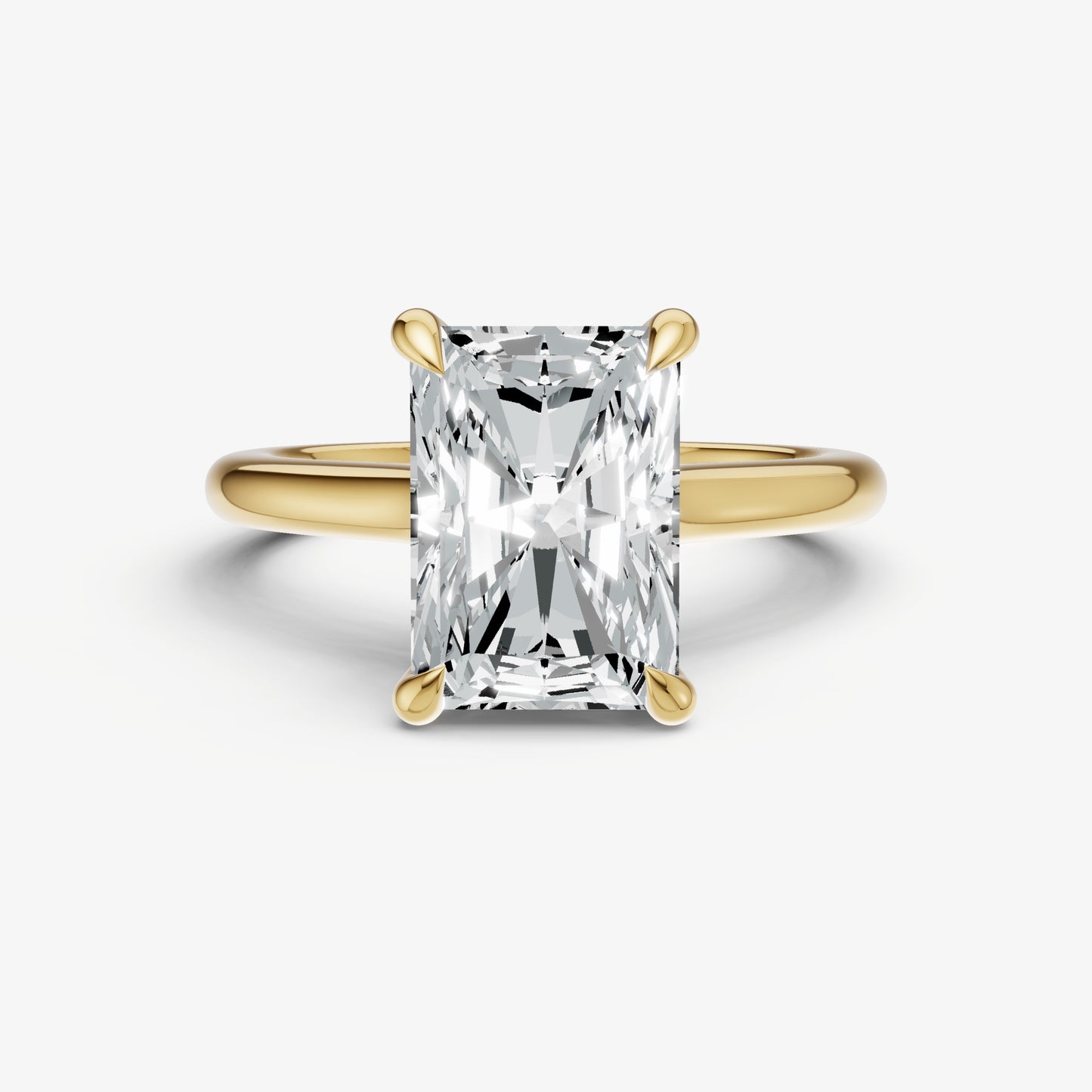 Radiant Cathedral Set Solitaire Engagement Ring with Hidden Halo