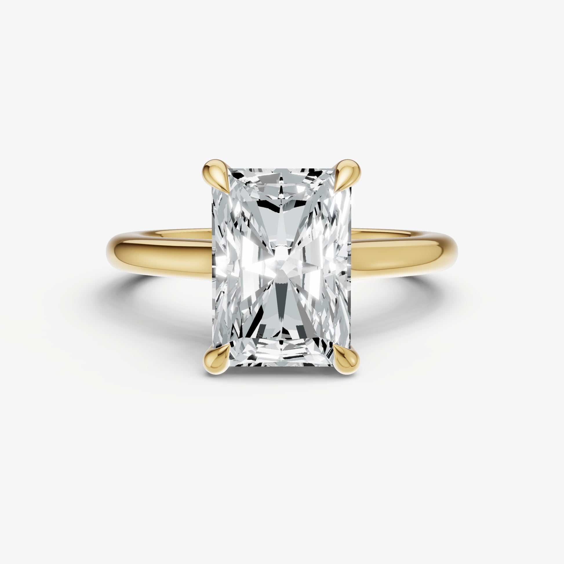 Radiant Cathedral Set Solitaire Engagement Ring with Hidden Halo