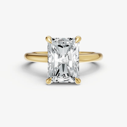 Radiant Cathedral Set Solitaire Engagement Ring with Hidden Halo