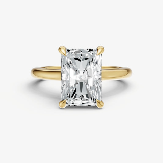 Radiant Cathedral Set Solitaire Engagement Ring with Hidden Halo