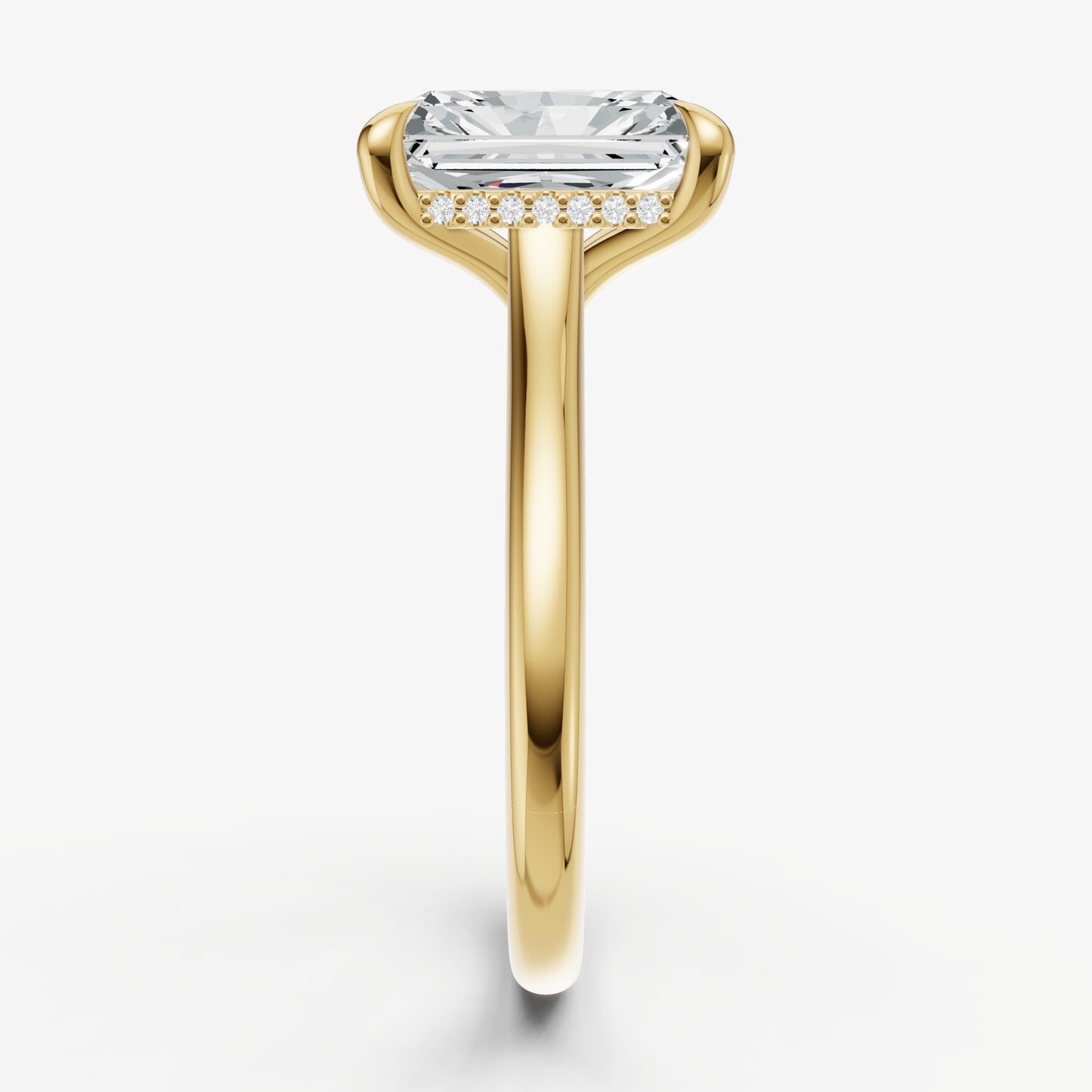 Radiant Cathedral Set Solitaire Engagement Ring with Hidden Halo