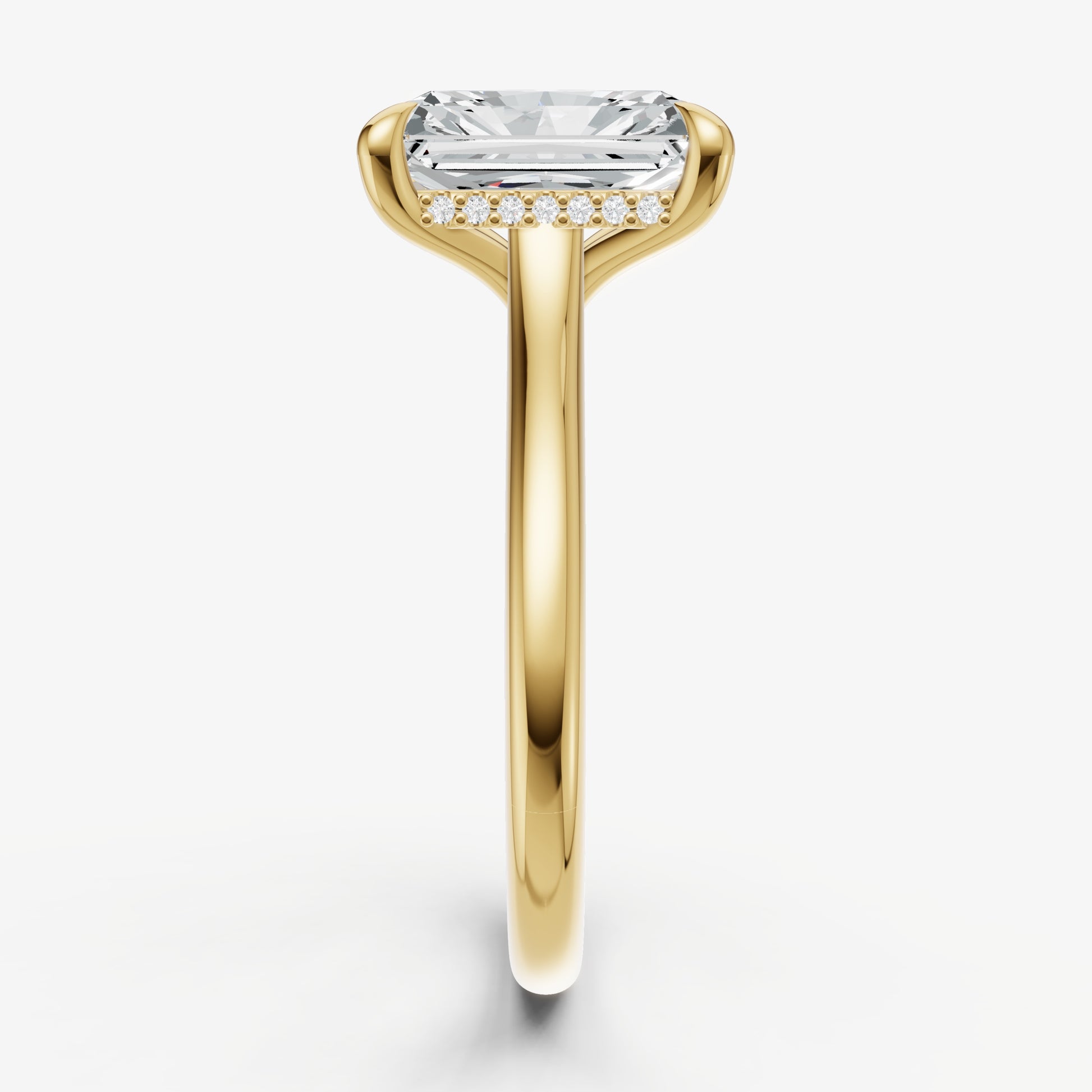 Radiant Cathedral Set Solitaire Engagement Ring with Hidden Halo