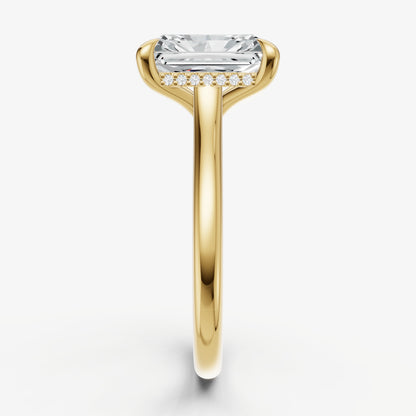 Radiant Cathedral Set Solitaire Engagement Ring with Hidden Halo