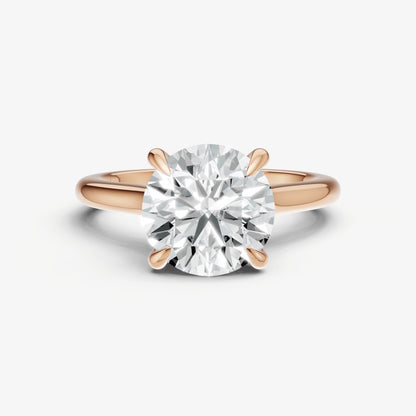 Round Cathedral Set Solitaire Engagement Ring with Hidden Halo