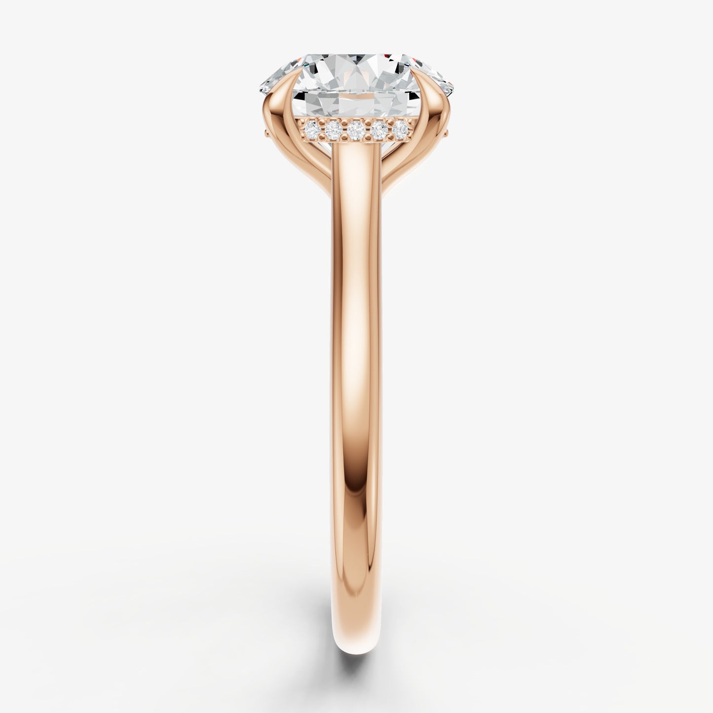 Round Cathedral Set Solitaire Engagement Ring with Hidden Halo