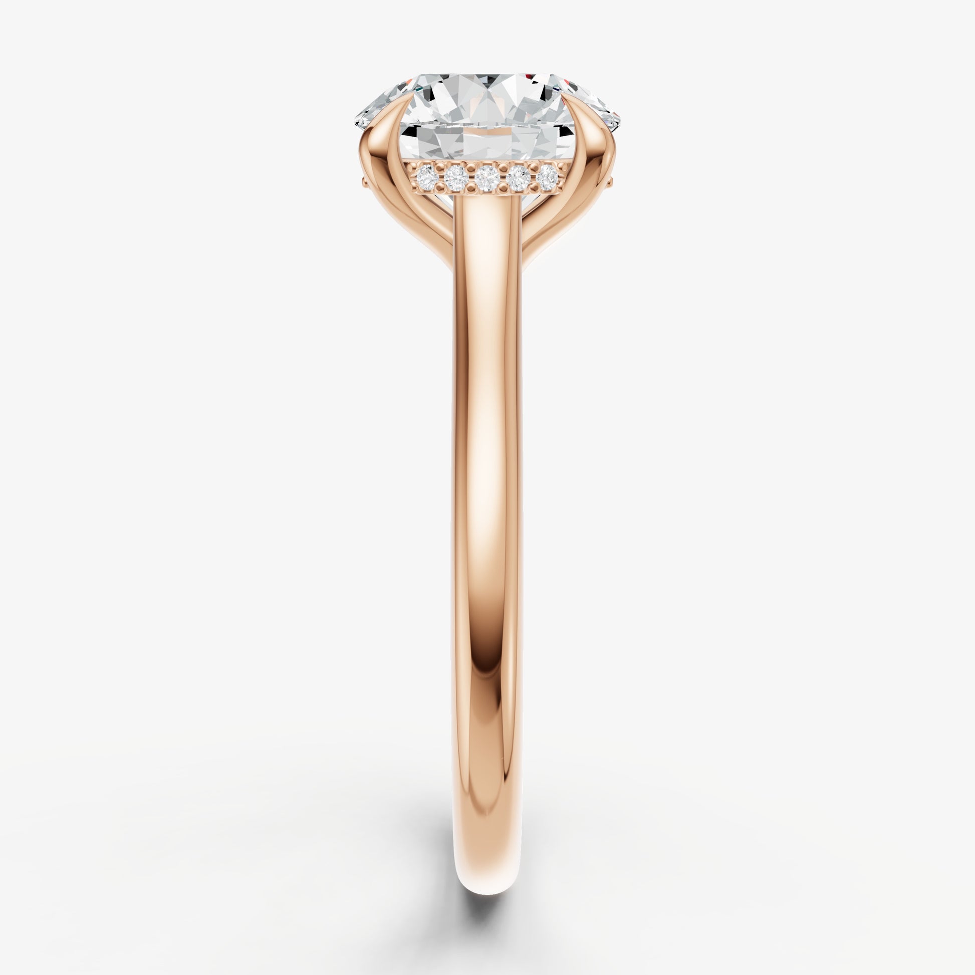 Round Cathedral Set Solitaire Engagement Ring with Hidden Halo