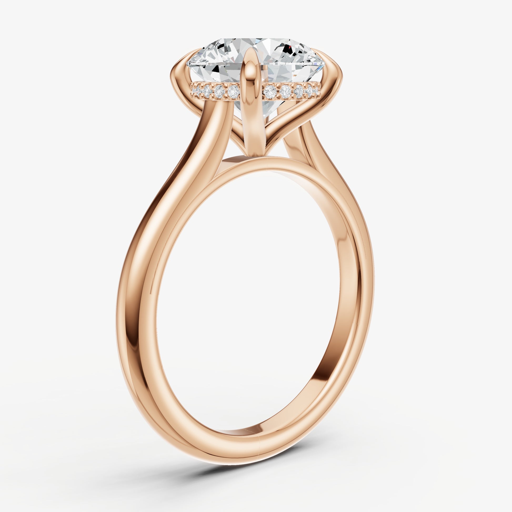 Round Cathedral Set Solitaire Engagement Ring with Hidden Halo