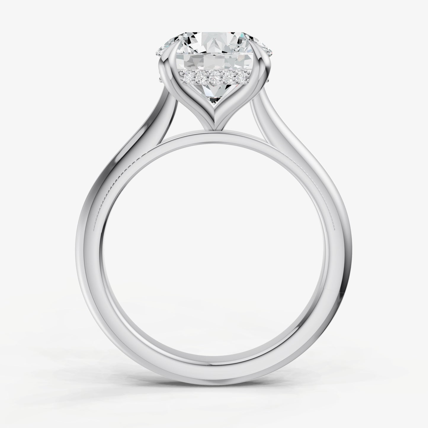 Round Cathedral Set Solitaire Engagement Ring with Hidden Halo