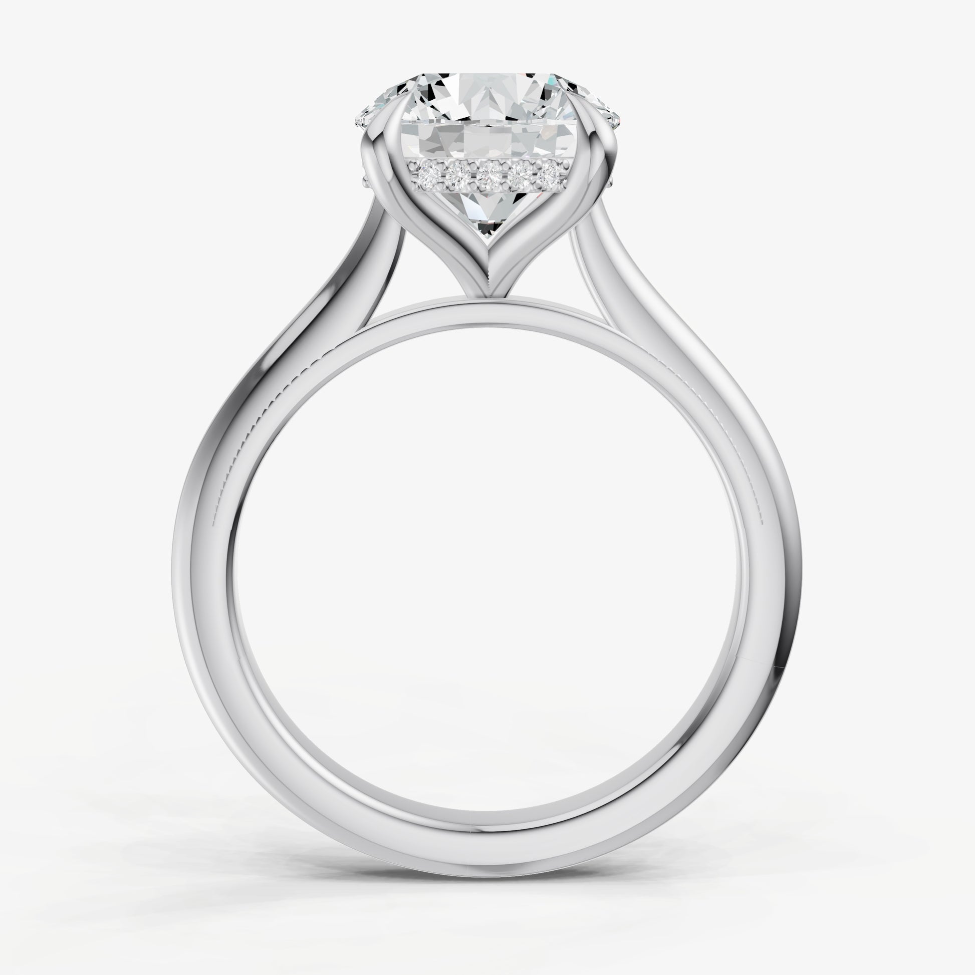 Round Cathedral Set Solitaire Engagement Ring with Hidden Halo