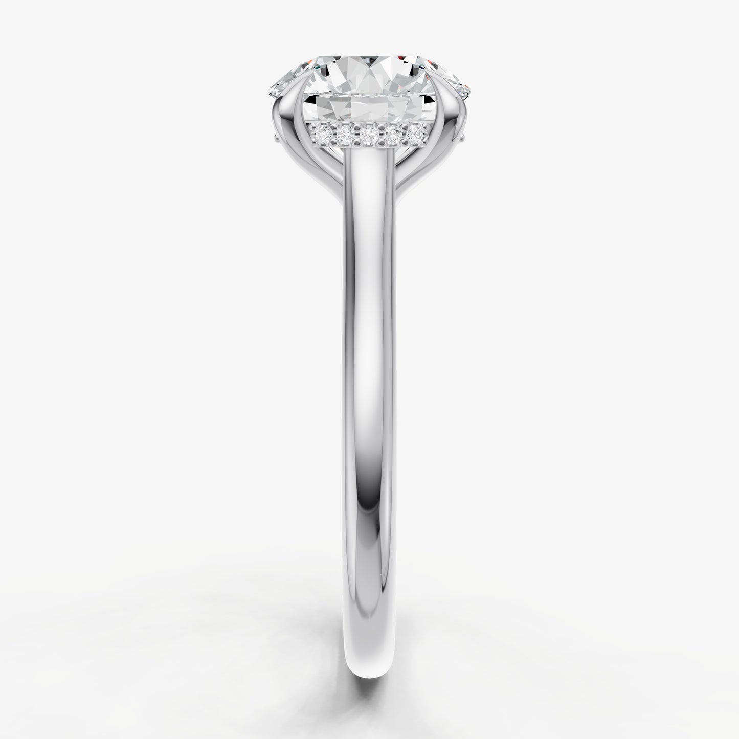 Round Cathedral Set Solitaire Engagement Ring with Hidden Halo