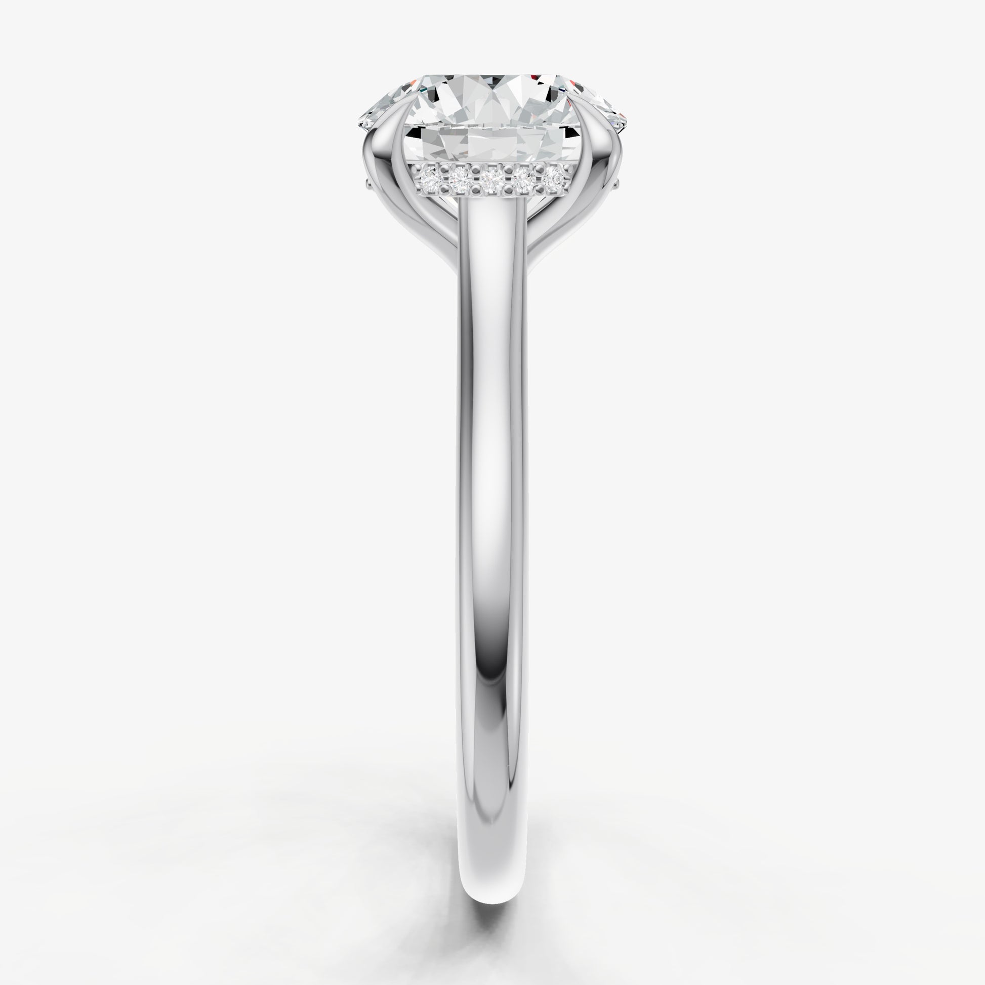 Round Cathedral Set Solitaire Engagement Ring with Hidden Halo