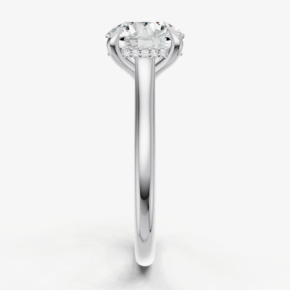 Round Cathedral Set Solitaire Engagement Ring with Hidden Halo
