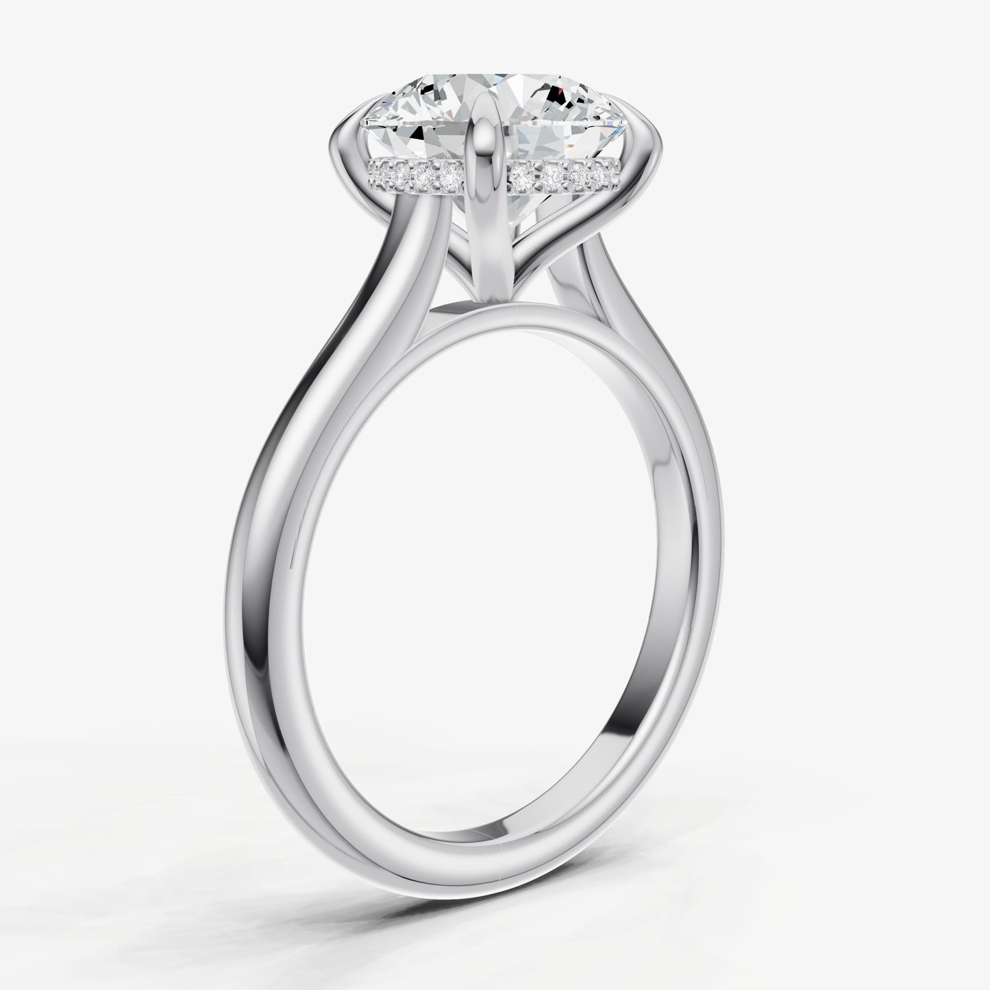 Round Cathedral Set Solitaire Engagement Ring with Hidden Halo