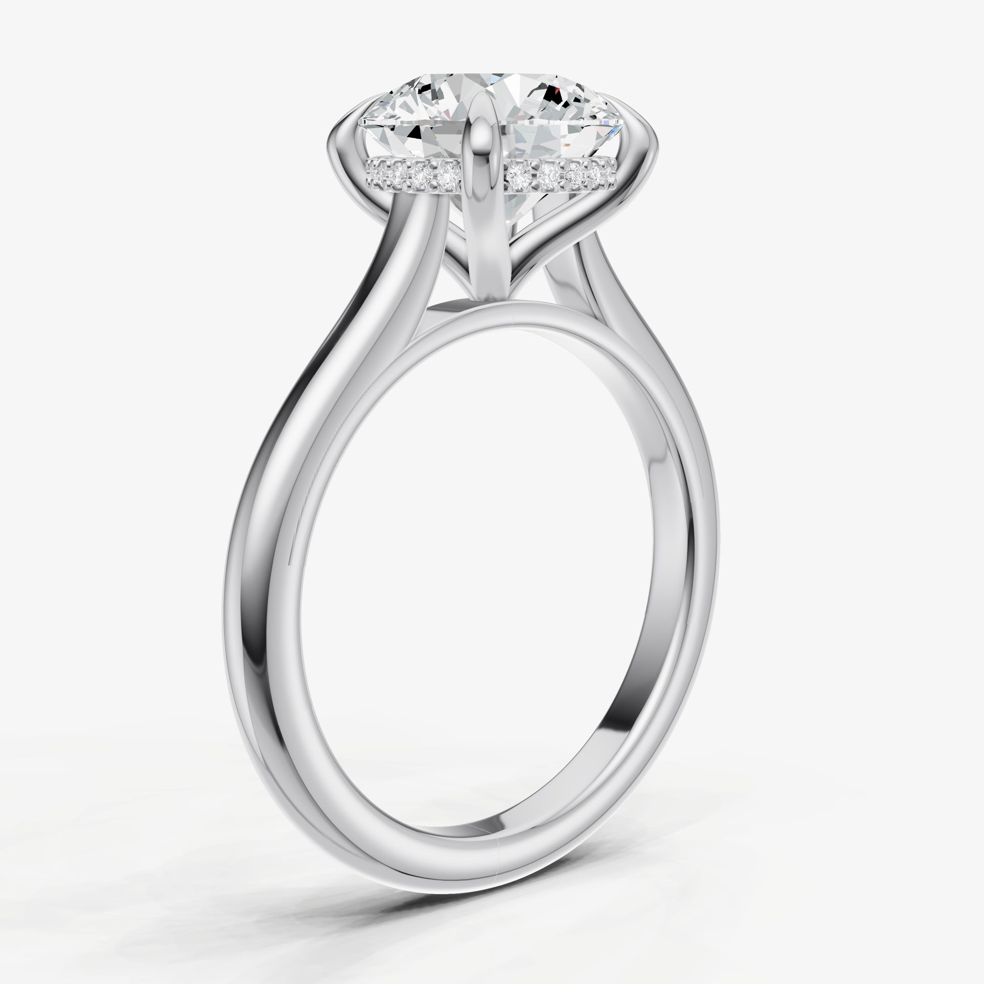 Round Cathedral Set Solitaire Engagement Ring with Hidden Halo