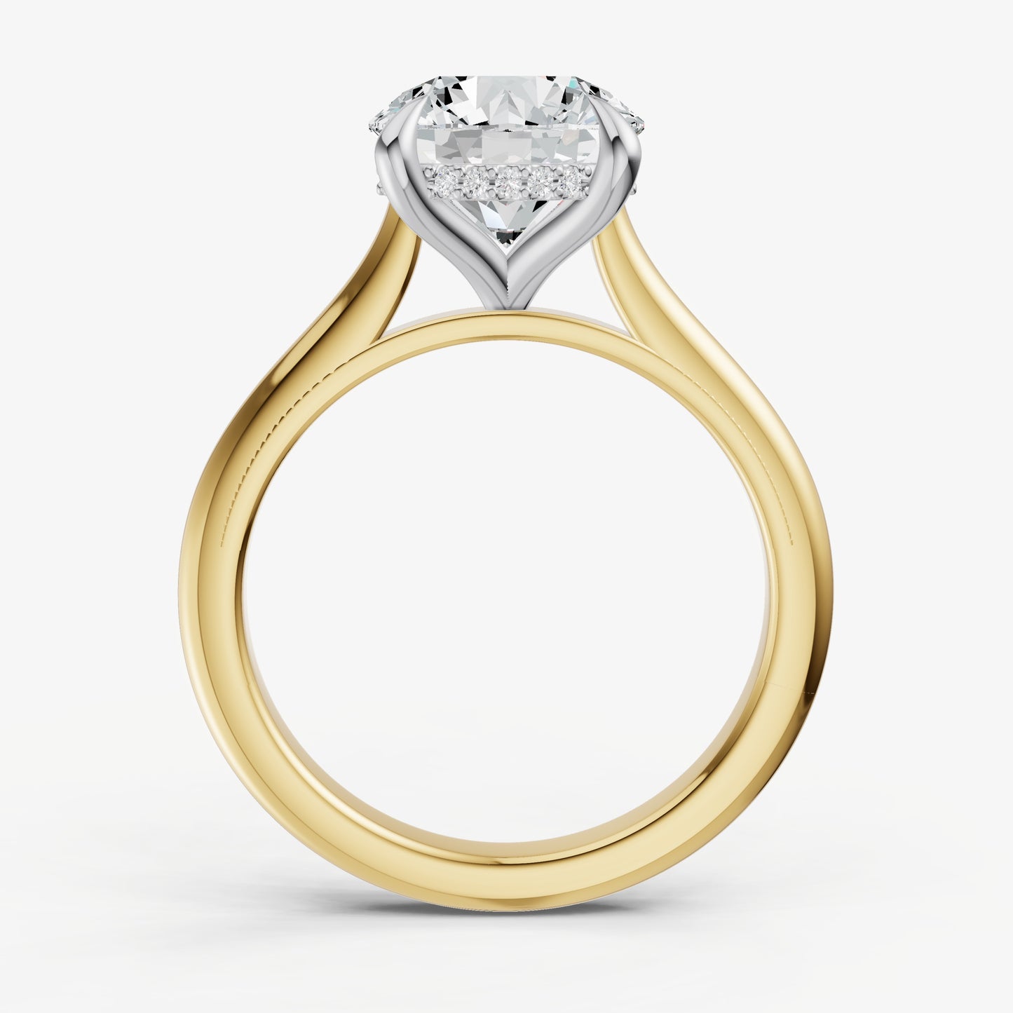 Round Cathedral Set Solitaire Engagement Ring with Hidden Halo