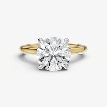 Round Cathedral Set Solitaire Engagement Ring with Hidden Halo