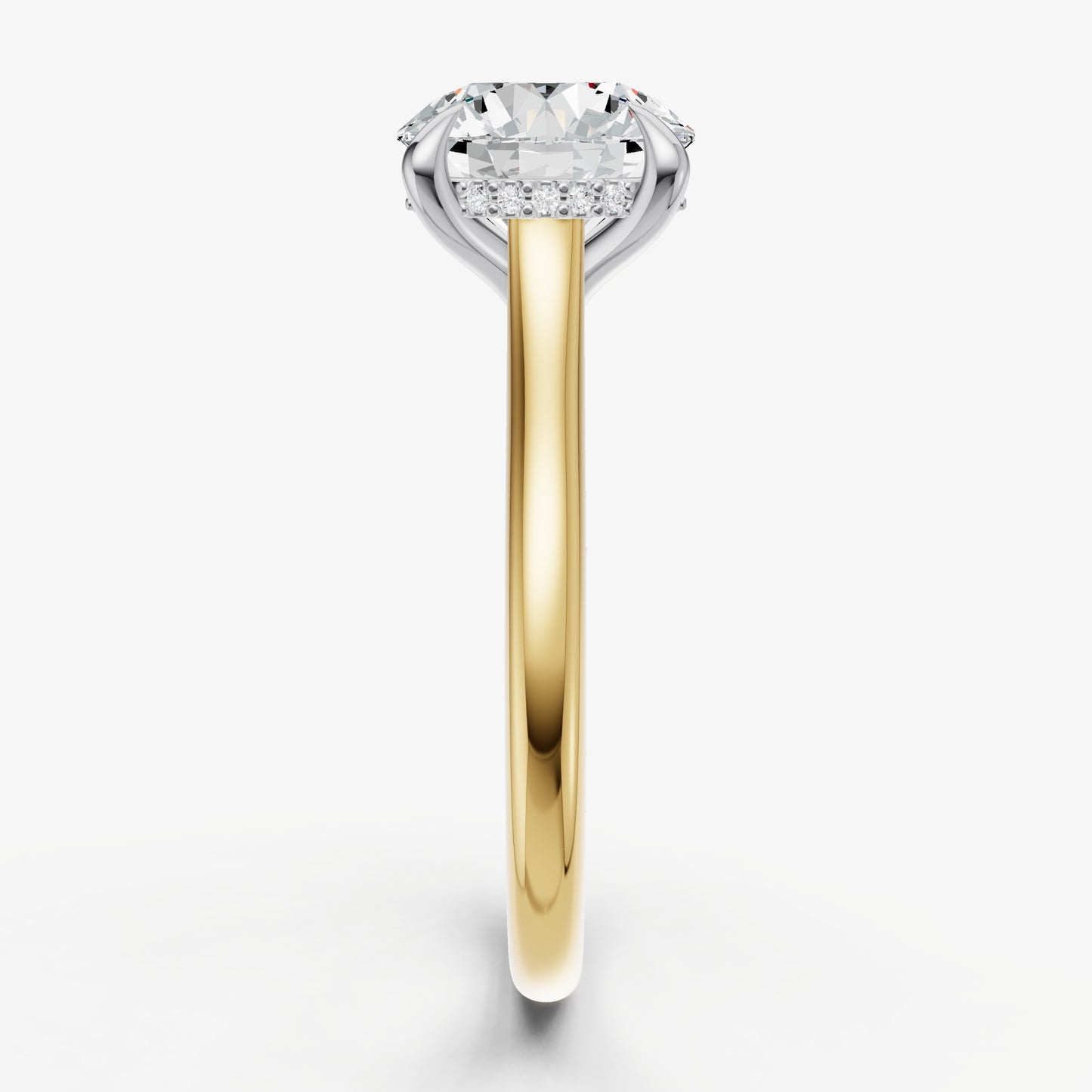 Round Cathedral Set Solitaire Engagement Ring with Hidden Halo