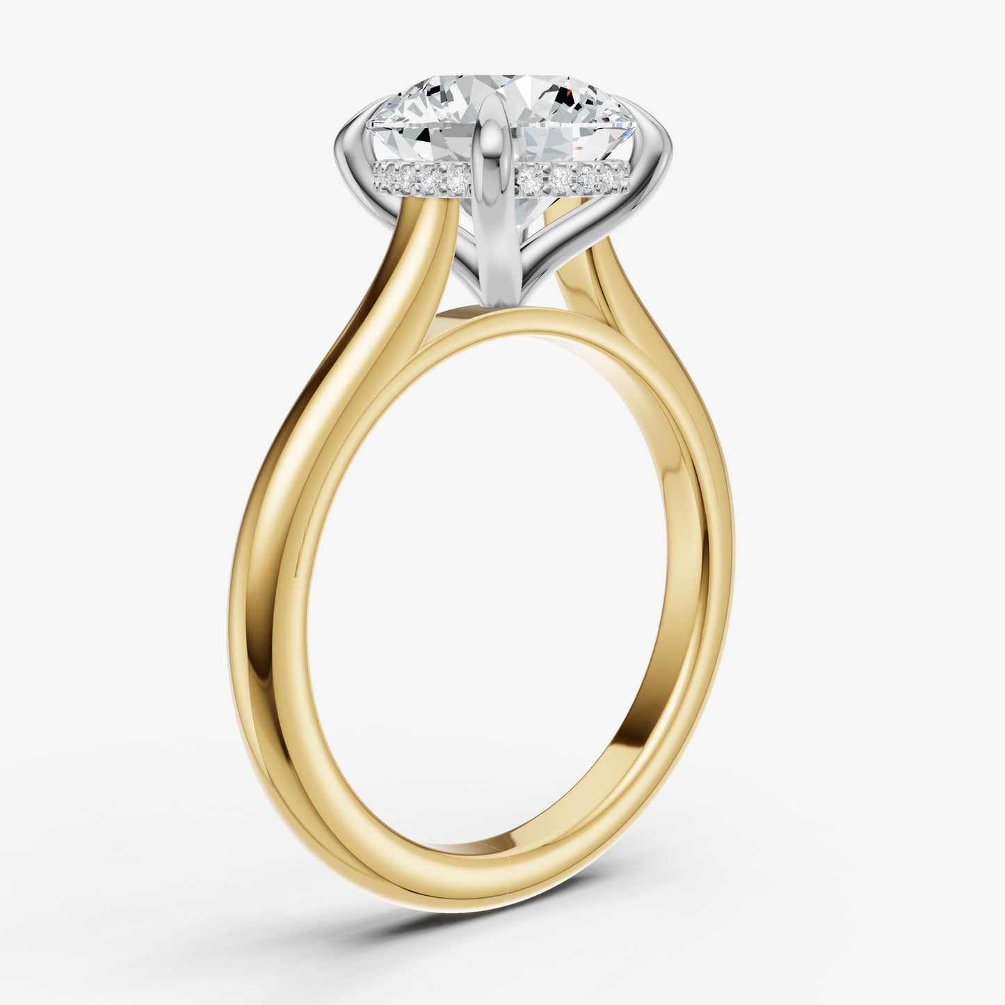 Round Cathedral Set Solitaire Engagement Ring with Hidden Halo
