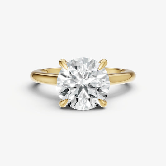 Round Cathedral Set Solitaire Engagement Ring with Hidden Halo